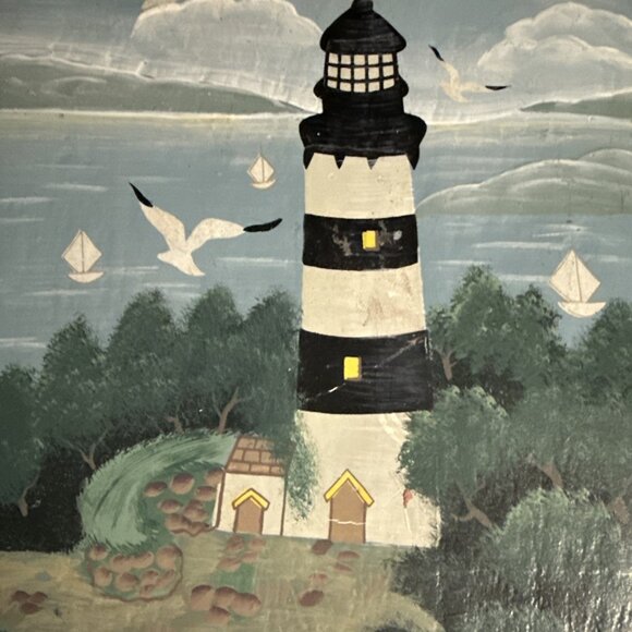 Vintage Young's Incorporated Slate Plaque Lighthouse Hand Painted 13"L x 10"W - Picture 5 of 16